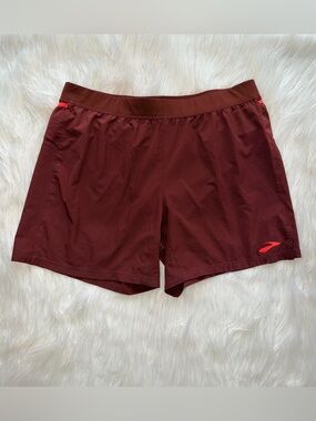Brooks Men’s XL Brown/Brick Red Sherpa 7 2-in-1 Brief Lined Running Shorts